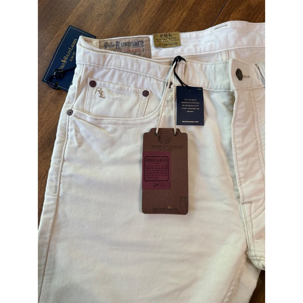 NWT Polo Ralph Lauren Varick Slim 625 Jeans Men's 34x32 Classic Soft White
